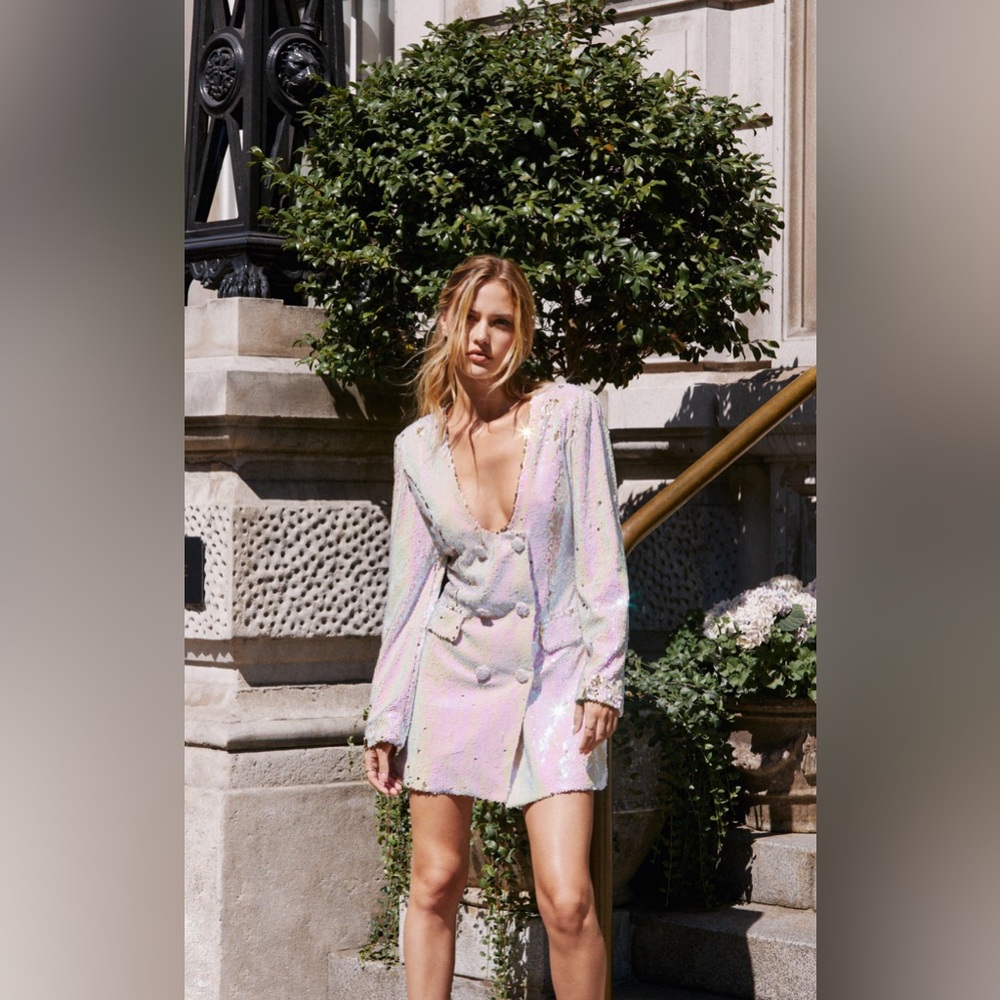 Nasty Gal | Premium Plunge Sequin Mini Dress | White | US 4